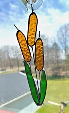 Vintage Sun Catcher-Stained Glass Cat Tails