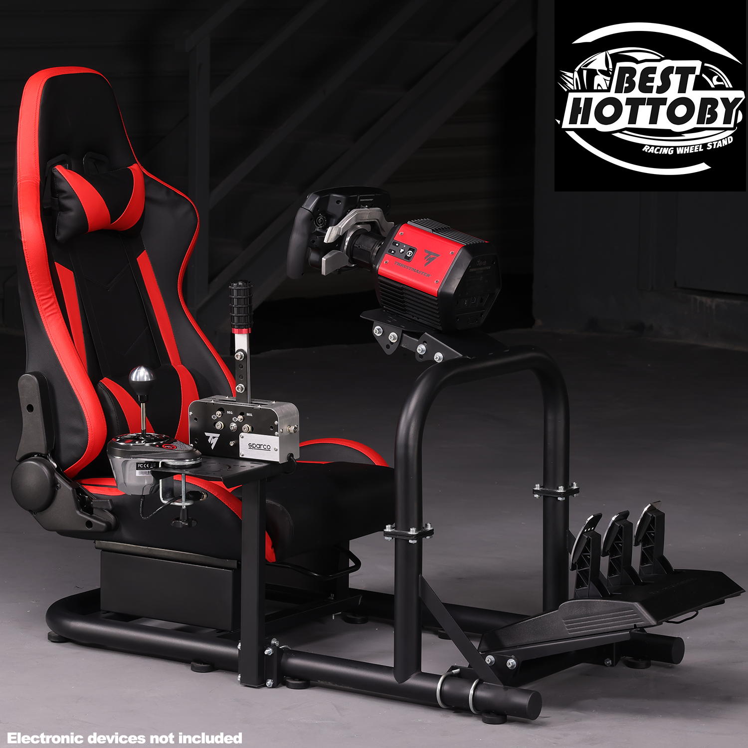 Hottoby Sim Racing Cockpit Wheel Stand with Red Seat Fit Logitech G920 G29 G923