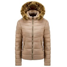 Women's Casual Warm Solid Faux Fur Hood Zip Pocket Long Sleeve Light
