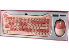 Kitty Cat 2.4G USB Wireless Keyboard and Mouse Combo Silent Keys Candy Pink