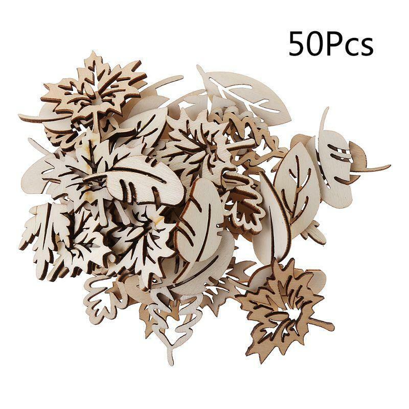 50pcs Laser Cut Wood Embellishment Wooden  Leaves Shape Craft Wedding Decor r