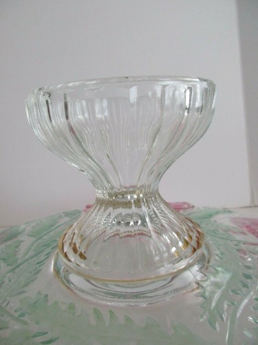 Lovely, Glass Cake Stand, or a Snack & Dip Dish, Used - Pink Flowers - Clear - Picture 7 of 8