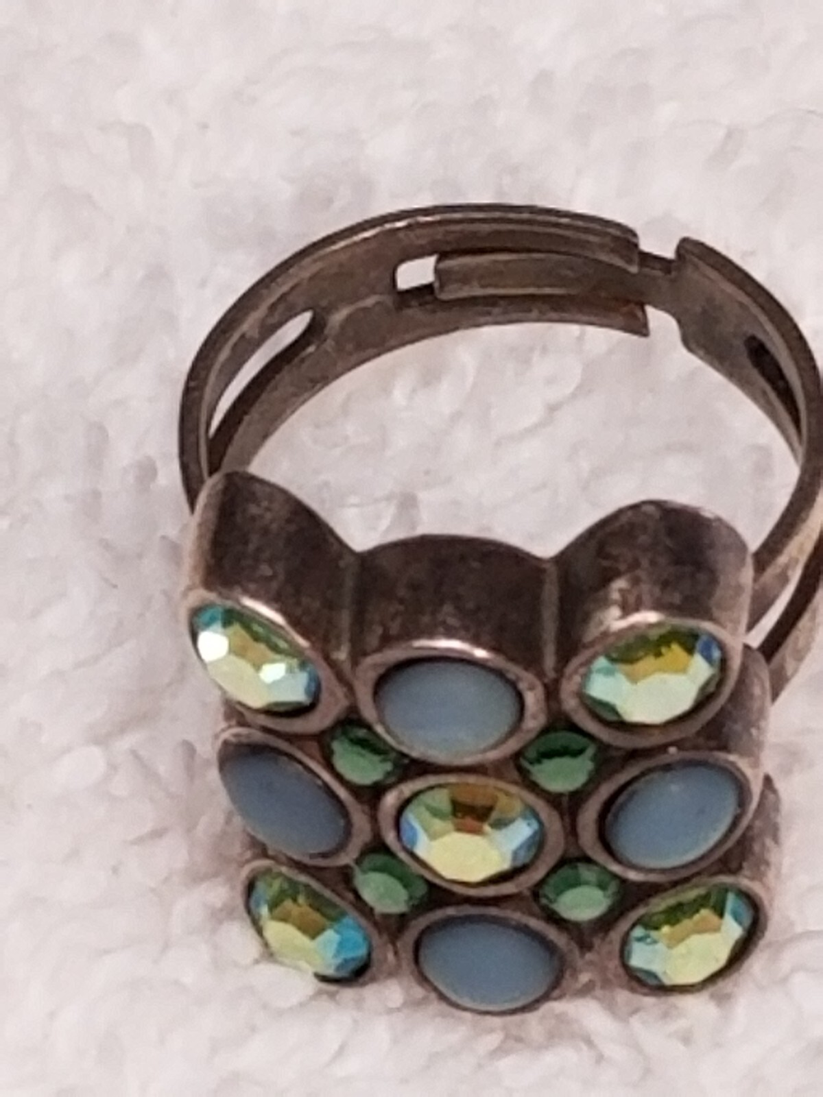 signed Danon ring adjustable silvertone blue ston… - image 2