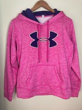 Under Armour Hoodie Women's M Pink with Purple Logo Pullover Fleece Lined