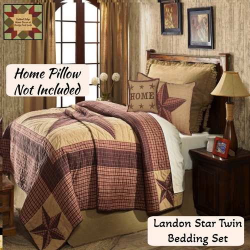 SALE Rustic Primitive Western Landon Star Twin Quilted Bedding 4 pc Set VHC - Picture 2 of 3