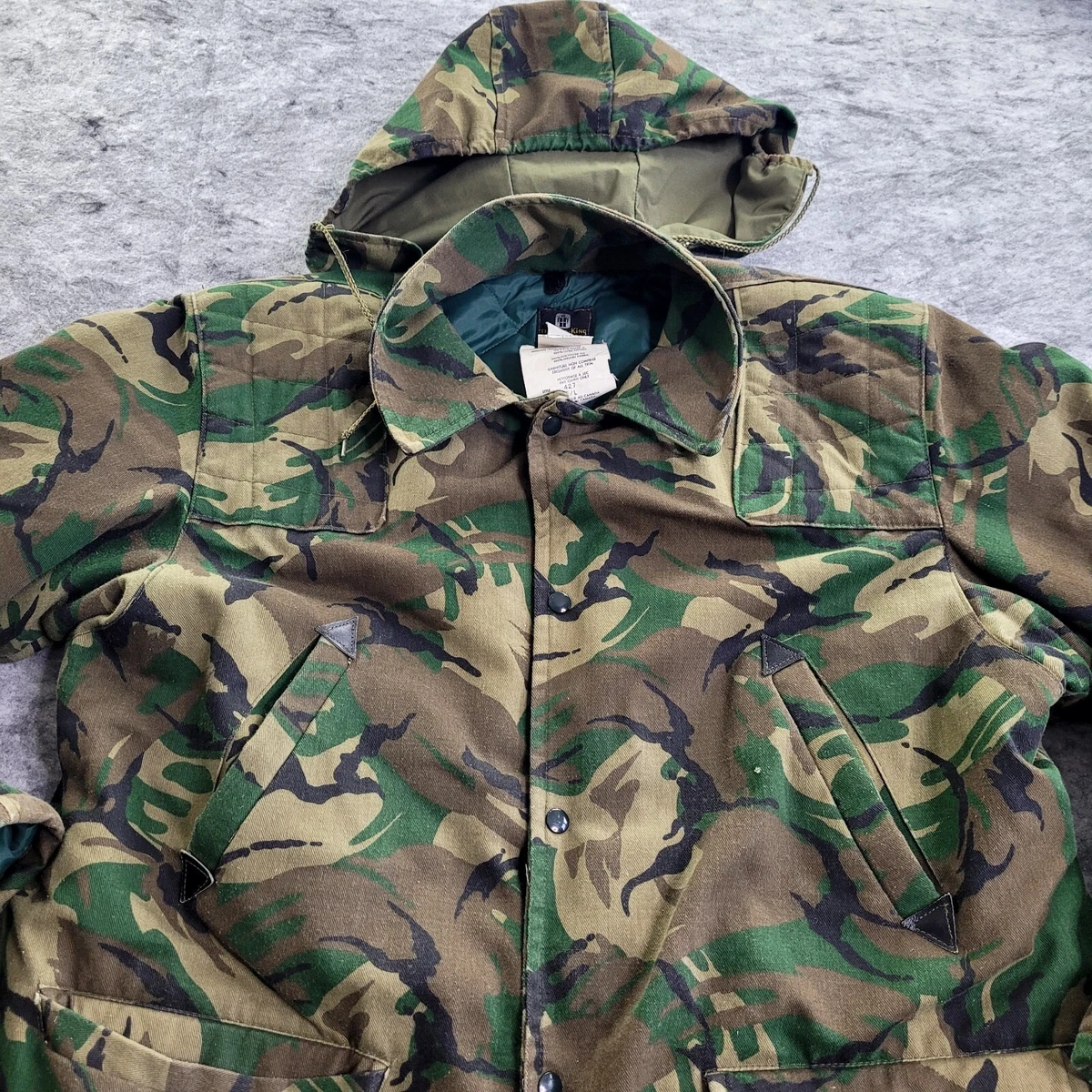 Vintage Military Jacket Mens Tall Large Green Brown Camo Army Thermo King  Hoodie