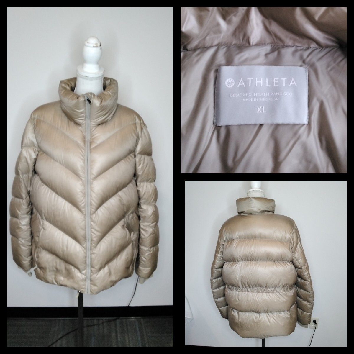 Athleta Beige Goose Down Puffer Jacket Womens Size XL #Z4252