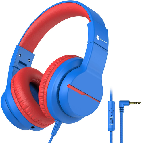 Kids Headphones for School Travel, Safe Volume 85/94dB, HD Mic Stereo Sound Over