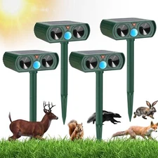 4 PK Animal Repeller Ultrasonic Solar Power Outdoor Pest Cat Mice Deer Sensor US