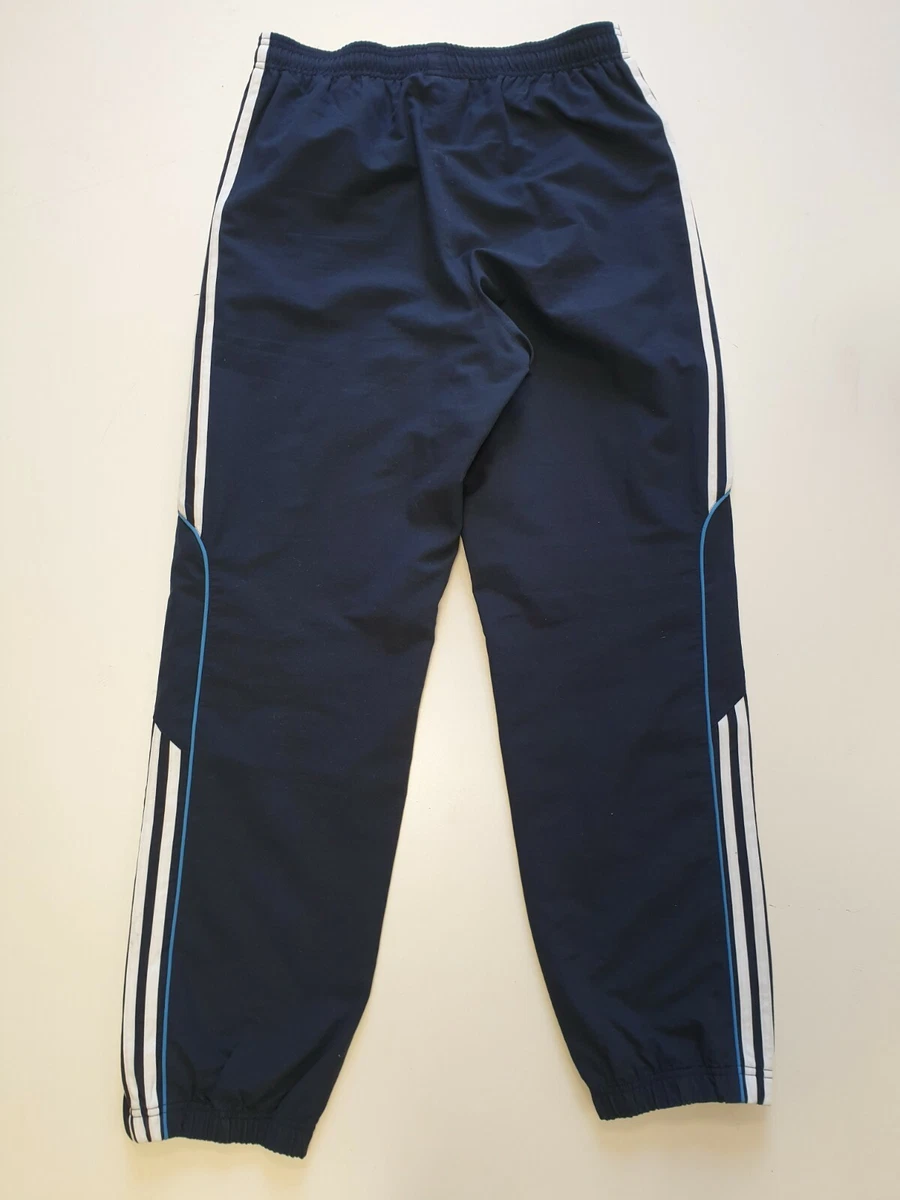 M497 MENS ADIDAS BLUE WHITE STRIPED CUFF TAPERED TRACKSUIT BOTTOMS