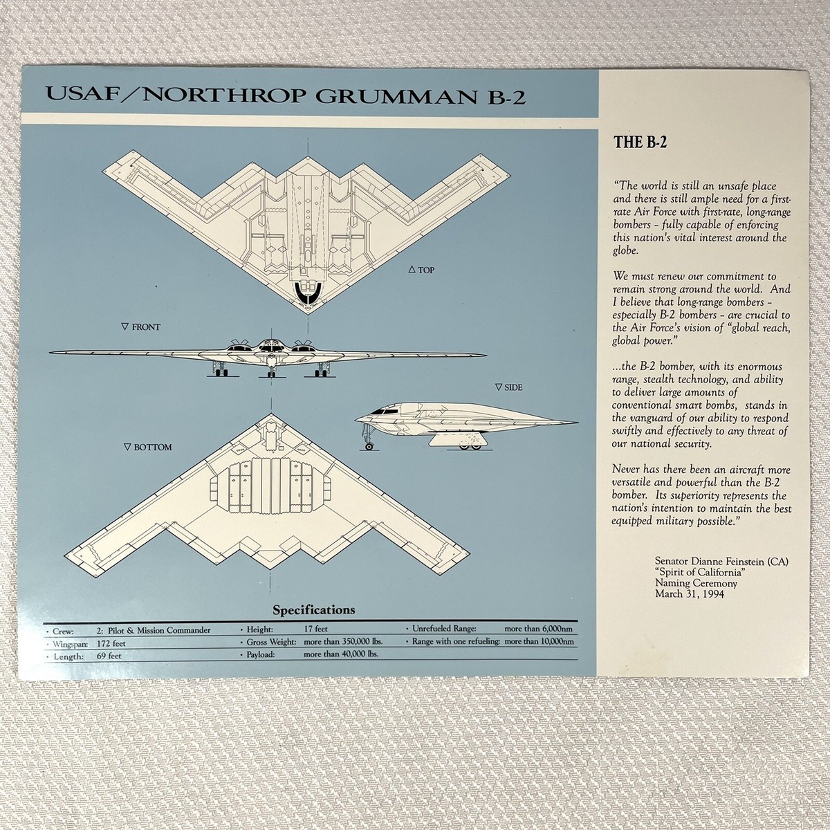 ビンテージ アウトランダーズ 1986 ビクター 告知ポスター B2サイズ Vintage Northrop Grumman B2 Stealth Bomber Publicity Photo