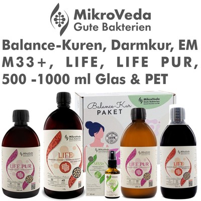Mikroveda Produkte Sortiment Darmaufbau Mikrobiom Kur Sensitive Life Pur M33+ EM