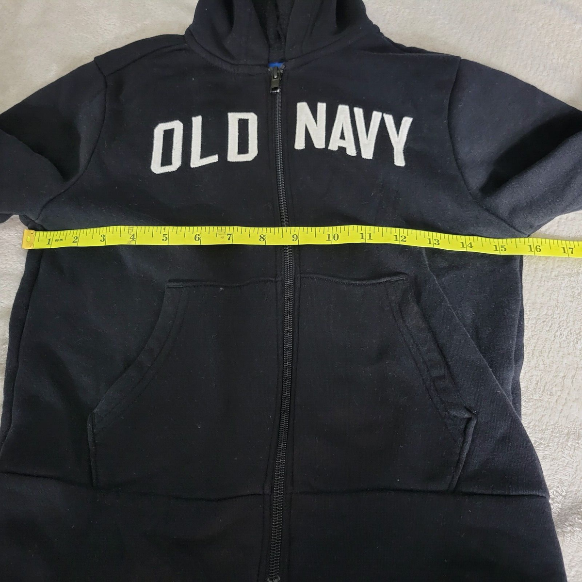 Old Navy Long Sleeve Full Zip Hoodie Black White Logo Boys Size S