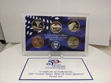 2007-S 50 State Quarters Proof Set WITH BOX & COA US Mint -MT, WA, ID, WY, UT