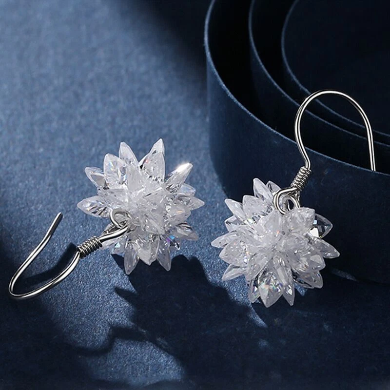 Crystal Ice Snowflake Drop Hook Earrings 925 Sterling Silver Womens Christmas UK - Image 4 of 4