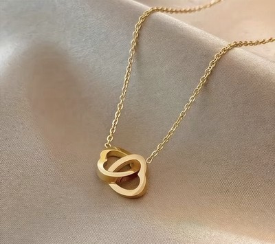 Hypoallergenic 18K Gold Plated Stainless Steel Double Heart Necklace Anti-fading