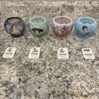 Fenton Coca Cola Glass Rose Bowl Set Hand Painted Green Blue Pink Tea Lights