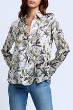 L'AGENCE Silk Printed Tyler Blouse Vintage White Cheetah XXS NWT $340