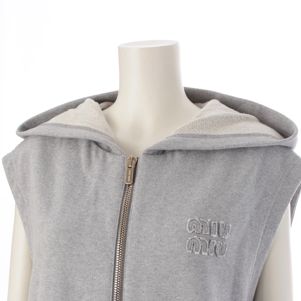 MIU MIU MIUMIU 24 anni cotone pile cappuccio senza maniche pezzo unico felpa MF5654 grigio 40