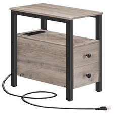End Table with Charging Station, USB Ports, 2 Drawers, for Small Spaces