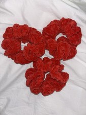 Crochet Red Sparkly Scrunchie 3 Set Hair Accessories Handmade