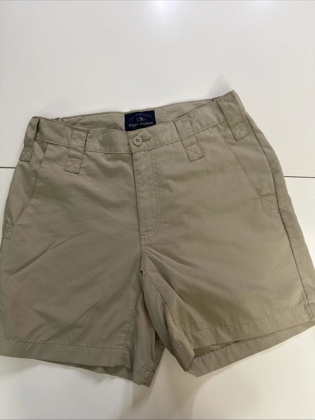 Fish Hippie Khaki Shorts Mens 30/6 Quick Dry, Nylon, EUC, Free Shipping