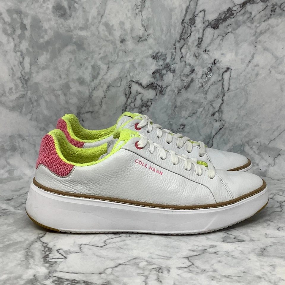 Zapatilla deportiva Cole Haan para hombre 8B cuero marfil Grandpro Topspin parte superior baja con cordones P39-4 Foto 3 de 4