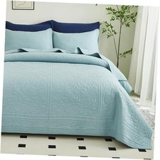 100 Cotton Quilt Set Full/Queen 90x98 Inch Bedding Set Blue Bedspread Super