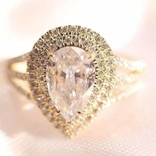 2Ct Pear Cut Lab Created Diamond Engagement Wedding Ring 14k Yellow Gold Finish