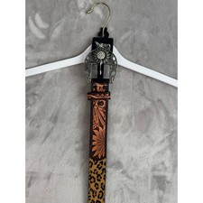 Angel Ranch Western Belt Sunflower Crystal Buckle Leopard Print Leather Size L