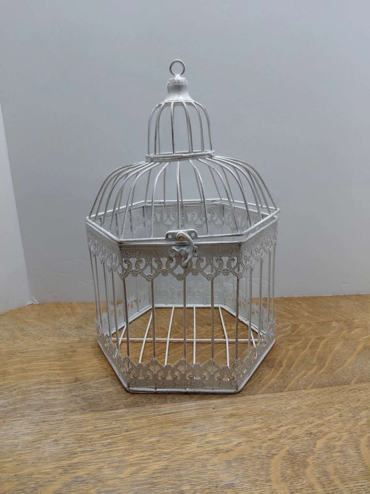 Shabby Chic Distressed White Metal Decorative Bird Cage, 12 1/2" Tall