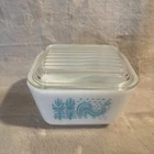 Pyrex Butter Print Amish #29 Refrigerator Dish 501 W/Lid Turquoise Blue 1.5 Cup