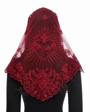 Mantilla Triangular Rose Sacred Heart Piece Veil Lace Flower Catholic Veils f...