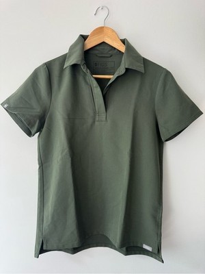 FIGS Technical Collection Olive Moss Green Polo Scrub Top Short Sleeve XXS