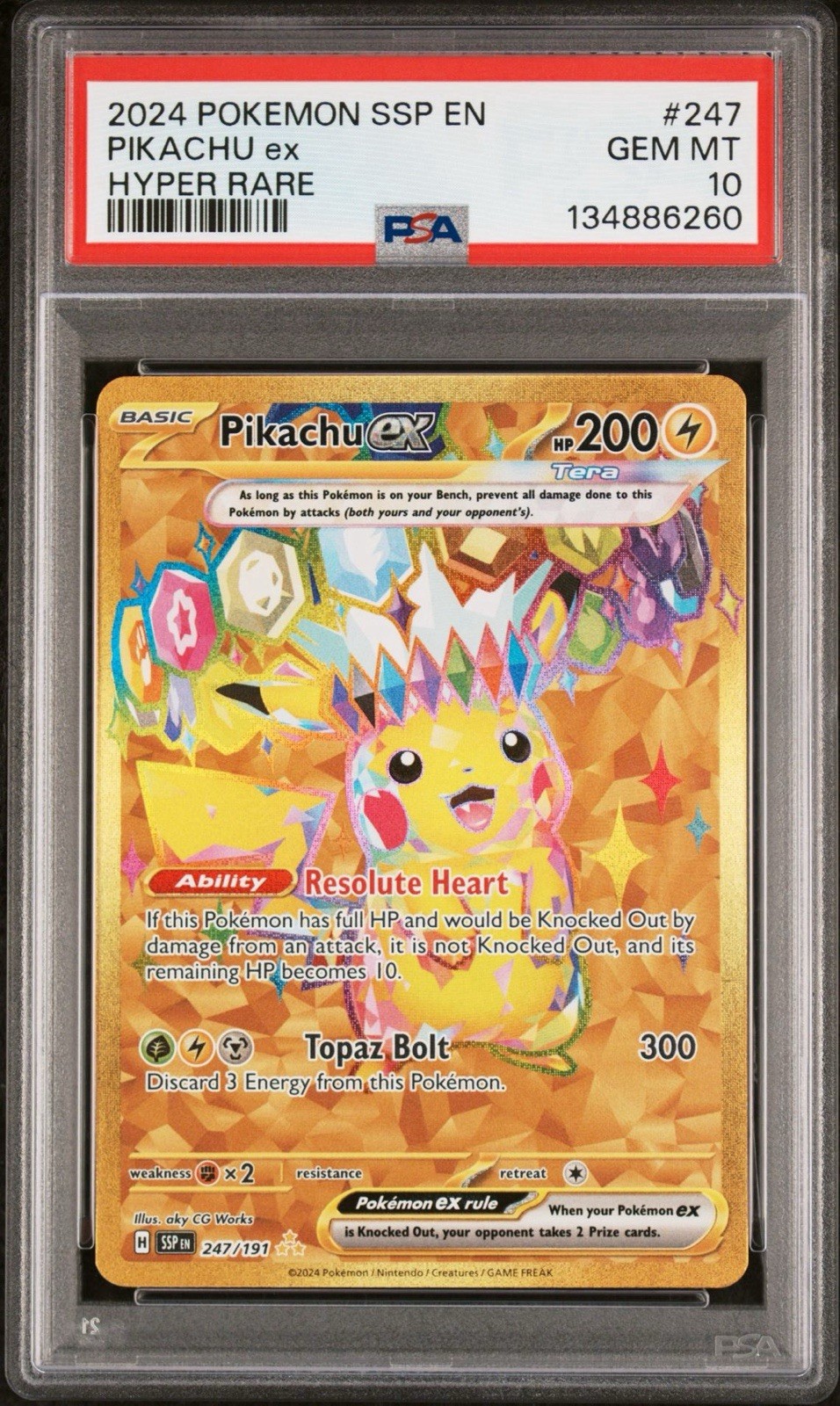2024 Pokemon SV Surging Sparks SSP EN Pikachu Ex #247/191 PSA 10