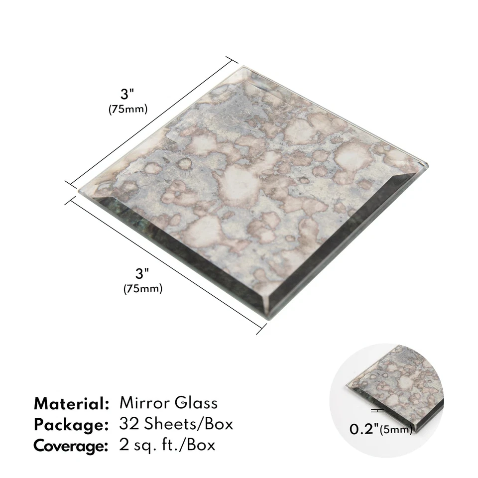 Salpicadero espejo antiguo de 3 pulgadas pelar y pegar, azulejo cuadrado para baño de cocina... Foto 2 de 4