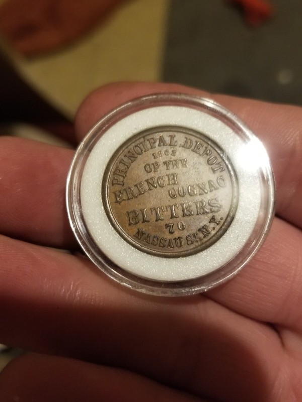 1863 NEW YORK DEPOT FRENCH COGNAC BITTERS CIVIL WAR ERA STORE CARD COIN TOKEN