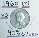 1960 (P) Washington Quarter In VG Condition 90% Silver To Enjoy You Must Look @