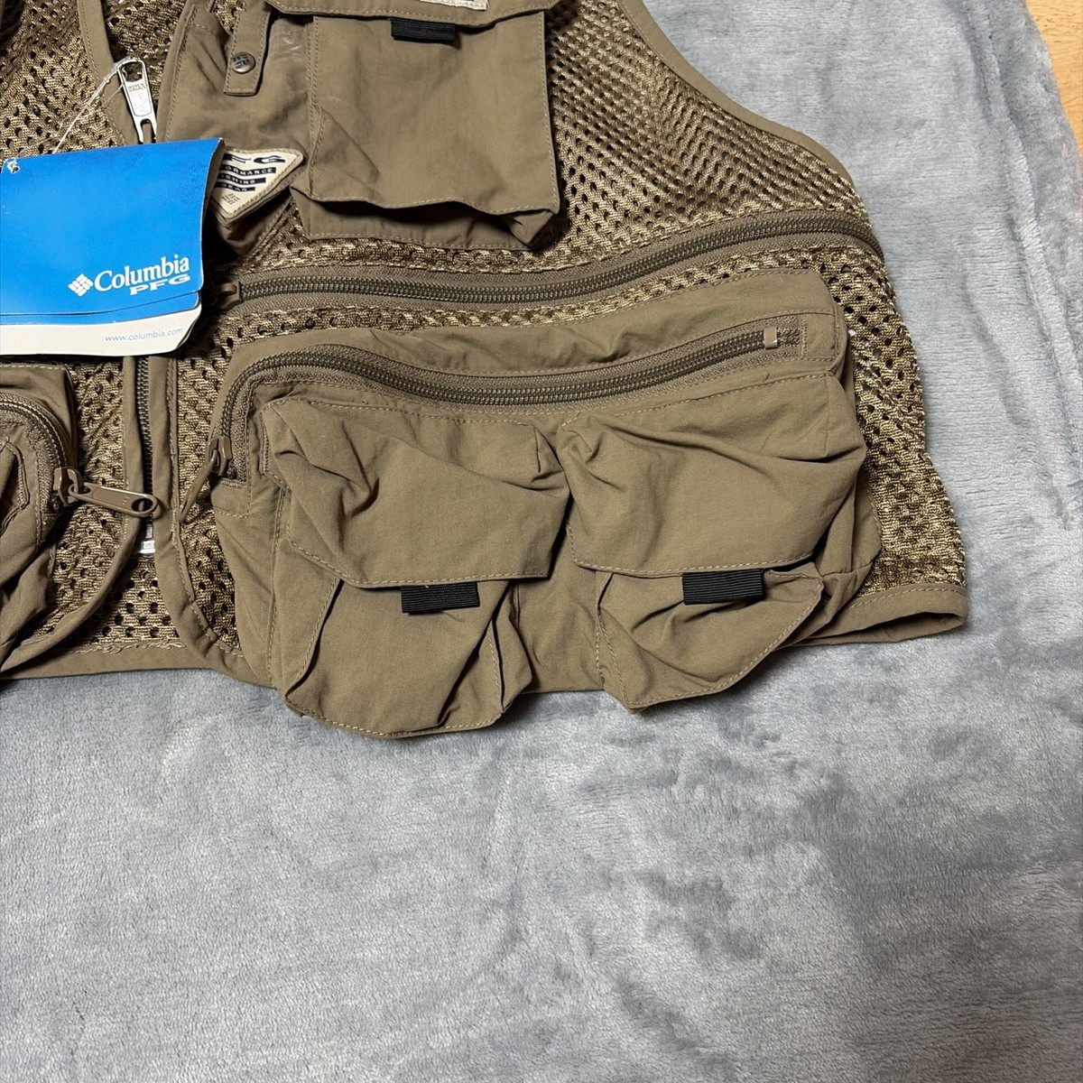 Gilet De Pêche Columbia PFG Cool Creek Homme M, Beige, Multi-poches, Mesh, Neuf