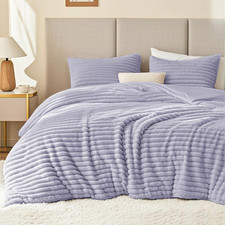 Fluffy Comforter Set King Size - Super Soft Faux Fur Stripe Jacquard Comforter 3