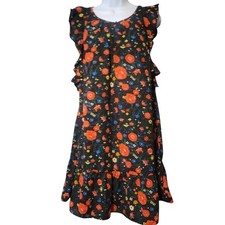 J Crew Womens Large Floral Flutter Sleeve Shift Dress Black Red Multicolor Med