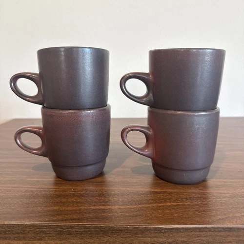 HEATH Ceramics Stack Mugs Mojave Reddish-brown Rim Line Set of 4 RETIRED RARE