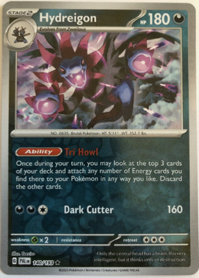 Pokemon -  Hydreigon 140/193 -  Reverse Holo Rare - Paldea Evolved - NM/M