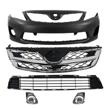 For 2011-2013 Toyota Corolla Front Bumper Cover & Upper Lower Grille & Fog Light