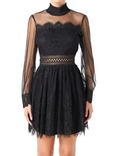 Endless Rose Womens Long Sleeve Lace Mini Dress Large Black - NWT $120