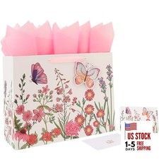 16.5  Extra Large 3D Butterfly Gift Bag Set with Handles, Greeting Card, Pink