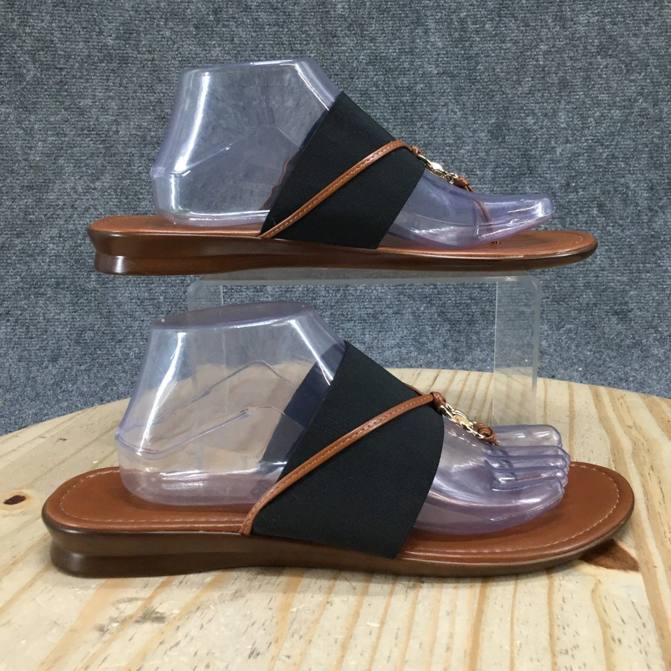 Italian Shoemakers Sandals Womens 11 Casual Slip On Thong Flats Brown Black - Image 2 of 4