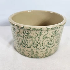 Vintage Robinson Ransbottom 2Qt Low Jar Pottery Green Spongeware Crock FARMHOUSE