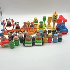 Vintage  Fisher-Price Little People Lot Police Car Taxi Peg People Dogs Signs