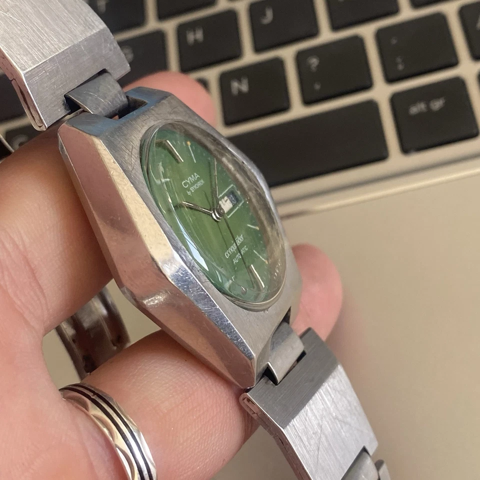 RELOJ TV ORIGINAL CYMA By SYNCHRON CONQUISTADOR AUTOMÁTICO PLATEADO HOMBRE VINTAGE AÑOS 70 Foto 4 de 4